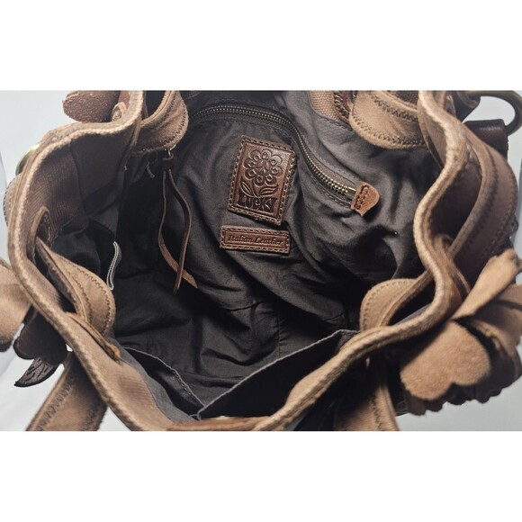 Lucky Brand Handbag Brown Italian Leather Boho Floral Applique Shoulder Bag Rare - Picture 14 of 16